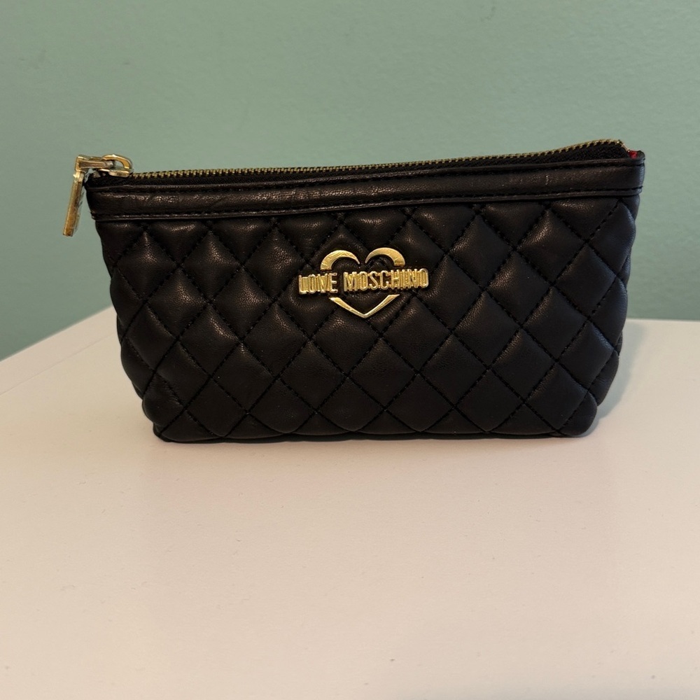 Love Moschino Black Quilted Faux Leather Women's Cosmetic Bag